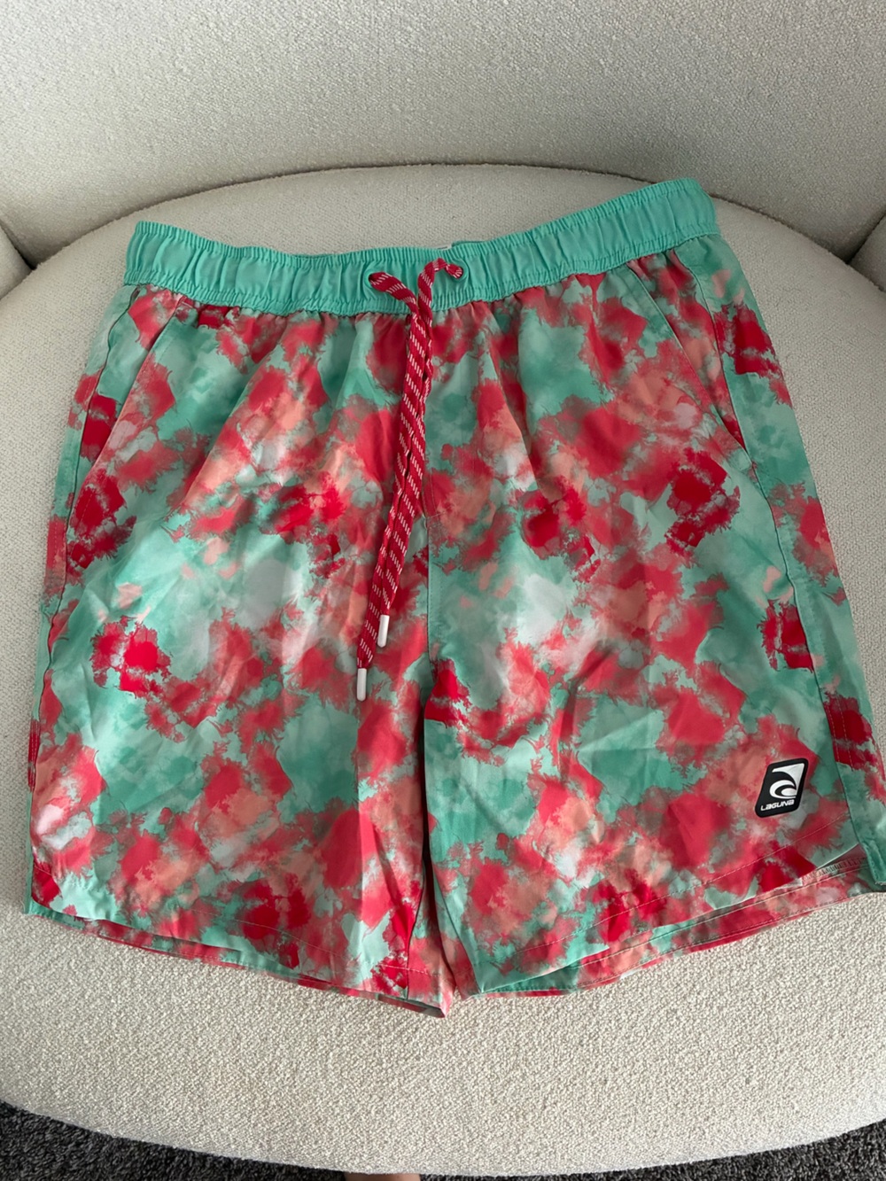 Laguna Men’s Tie-Dye Swim Trunks in Aqua and Coral